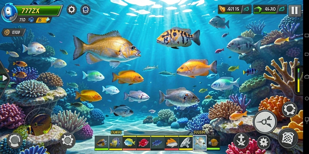 Screenshot gameplay 777ZX menampilkan aksi menembak ikan yang seru.