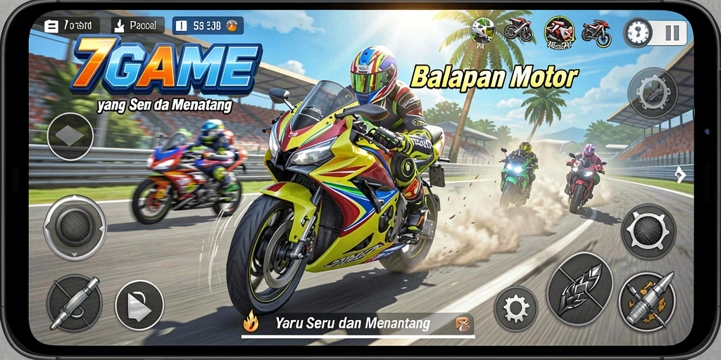 Gameplay menegangkan dalam balapan motor yang seru.