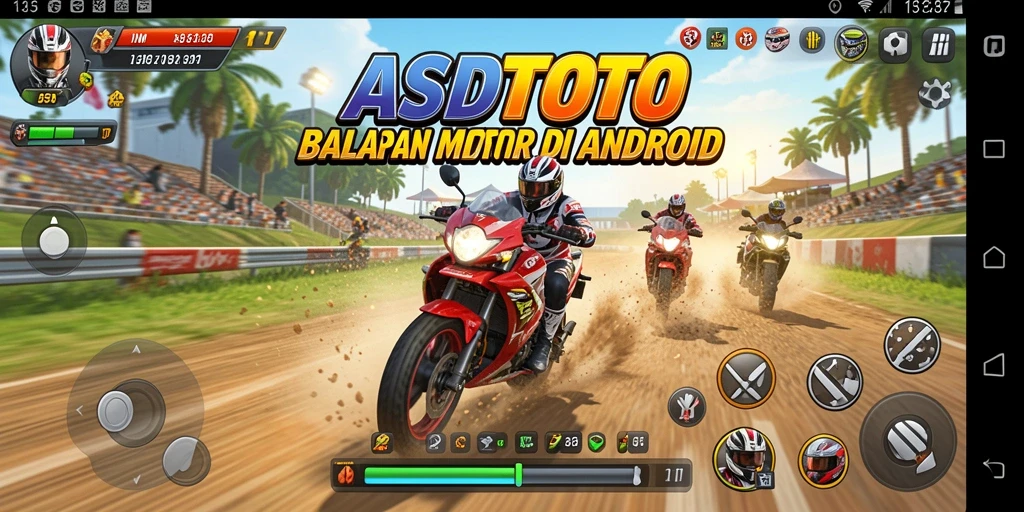 Screenshot gameplay ASDTOTO menampilkan balapan motor yang seru dan mendebarkan.