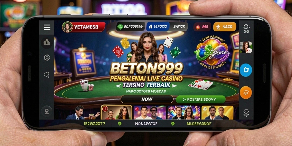 Screenshot BETON999 menampilkan dealer langsung yang berinteraksi dengan pemain.