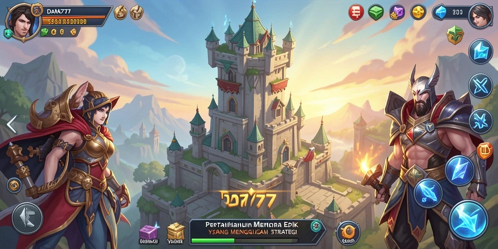 Screenshot gameplay DANA777 menampilkan menara defensif yang kokoh dan musuh yang mendekat.