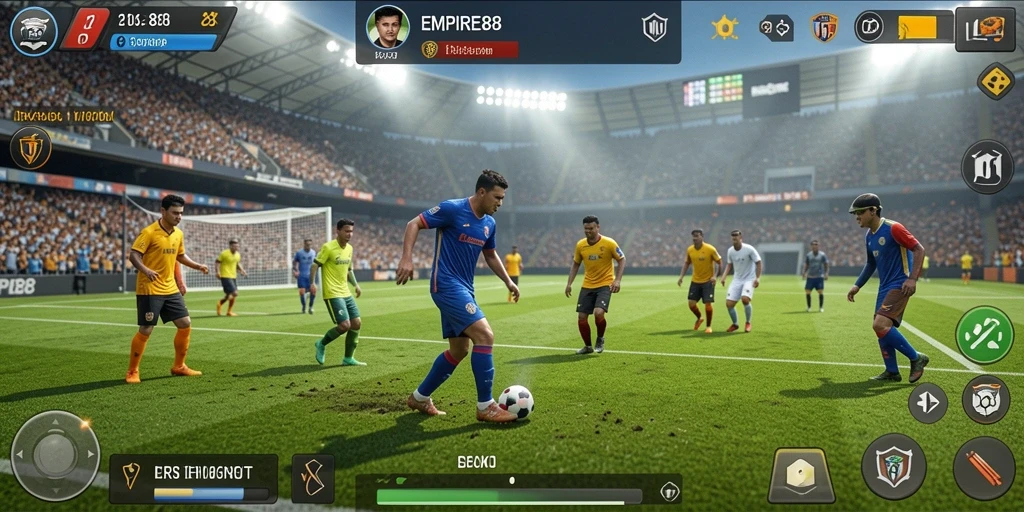 Tampilan gameplay EMPIRE88 dengan aksi sepak bola seru dan mendebarkan.