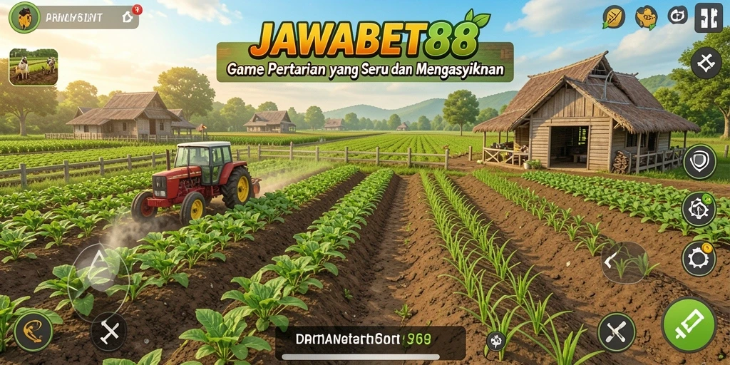 Screenshot gameplay JAWABET88 yang menampilkan ladang pertanian yang subur.