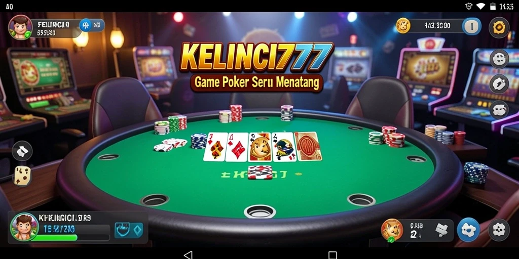 Gameplay KELINCI777 yang menarik dengan pemain poker di meja permainan.