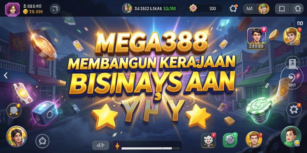 Screenshot gameplay MEGA388 menampilkan pembangunan kerajaan bisnis yang megah.