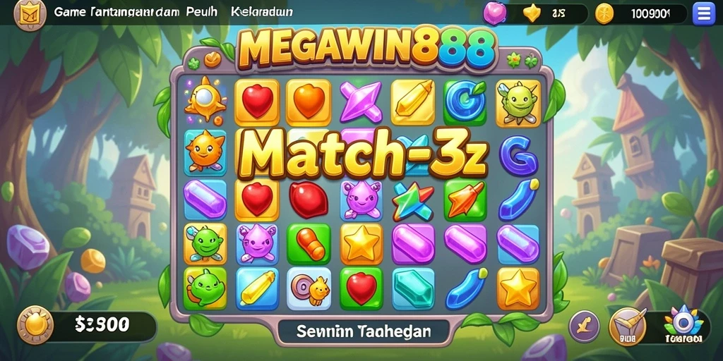 Tampilan menarik gameplay Match-3 di MEGAWIN888.