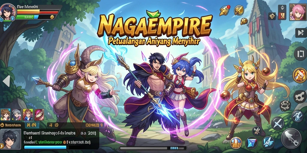 Screenshot gameplay NAGAEMPIRE menampilkan aksi seru dan karakter anime yang menawan.