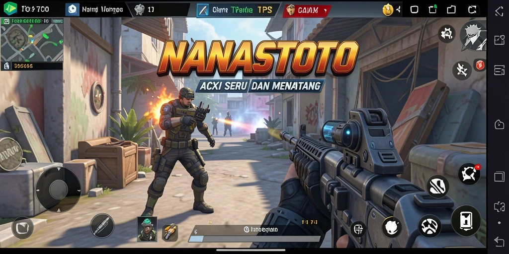 Screenshot gameplay NANASTOTO yang menunjukkan aksi pertempuran TPS yang mendebarkan.