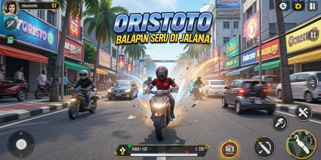 Gameplay seru racing di ORISTOTO dengan berbagai mobil dan trek.
