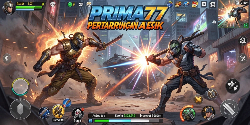 Tangkapan layar PRIMA77 yang menampilkan aksi pertarungan mendebarkan.