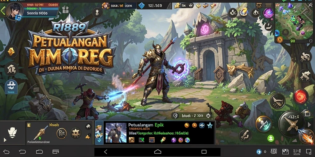 Screenshot gameplay RI889 menunjukkan aksi seru dalam pertempuran MMORPG.